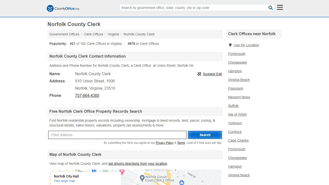 Norfolk County Clerk - Norfolk, VA (Address and Phone)